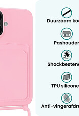 Forterra Forterra iPhone 17 Hoesje Pashouder met Koord Met 2x Screenprotector - Lichtroze