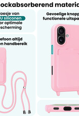 Forterra Forterra iPhone 17 Hoesje Pashouder met Koord Met 2x Screenprotector - Lichtroze