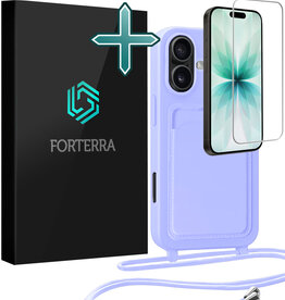 Forterra Forterra iPhone 17 Hoesje Pashouder met Koord Met Screenprotector - Lila