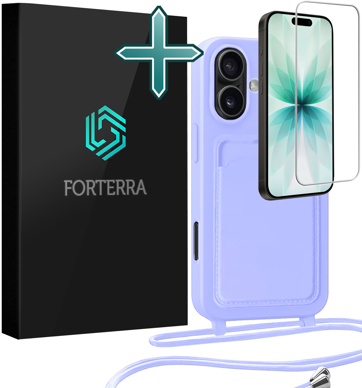 Forterra Forterra iPhone 17 Hoesje Pashouder met Koord Met Screenprotector - Lila