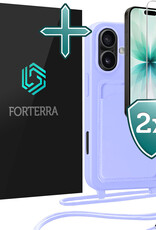 Forterra Forterra iPhone 17 Hoesje Pashouder met Koord Met 2x Screenprotector - Lila