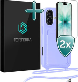 Forterra Forterra iPhone 17 Hoesje Pashouder met Koord Met 2x Screenprotector - Lila