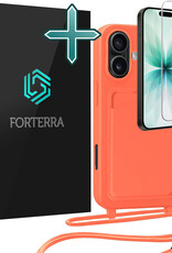 Forterra Forterra iPhone 17 Hoesje Pashouder met Koord Met Screenprotector - Papaya