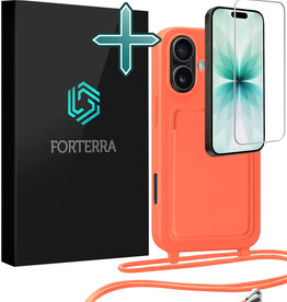 Forterra Forterra iPhone 17 Hoesje Pashouder met Koord Met Screenprotector - Papaya