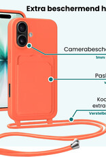 Forterra Forterra iPhone 17 Hoesje Pashouder met Koord Met 2x Screenprotector - Papaya
