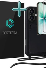 Forterra Forterra iPhone 17 Hoesje Pashouder met Koord Met Screenprotector - Zwart