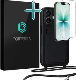 Forterra Forterra iPhone 17 Hoesje Pashouder met Koord Met Screenprotector - Zwart