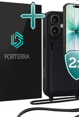 Forterra Forterra iPhone 17 Hoesje Pashouder met Koord Met 2x Screenprotector - Zwart