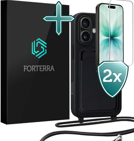 Forterra Forterra iPhone 17 Hoesje Pashouder met Koord Met 2x Screenprotector - Zwart