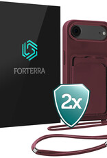 Forterra Forterra iPhone Air Hoesje Pashouder met Koord - Aubergine - 2 PACK