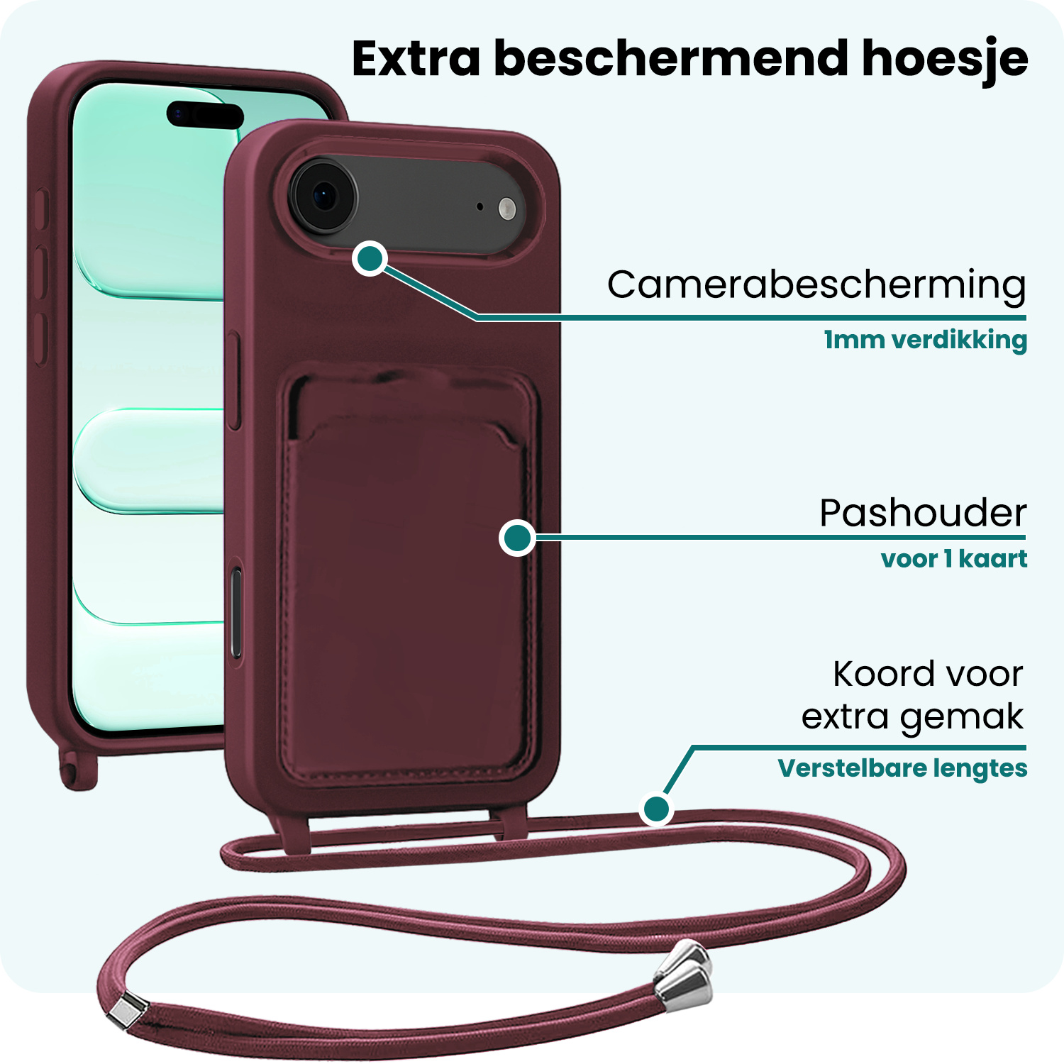 Forterra Forterra iPhone Air Hoesje Pashouder met Koord - Aubergine - 2 PACK
