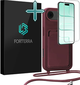Forterra Forterra iPhone Air Hoesje Pashouder met Koord Met Screenprotector - Aubergine