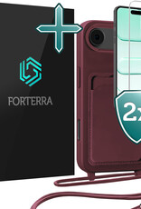 Forterra Forterra iPhone Air Hoesje Pashouder met Koord Met 2x Screenprotector - Aubergine