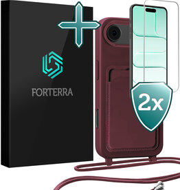 Forterra Forterra iPhone Air Hoesje Pashouder met Koord Met 2x Screenprotector - Aubergine