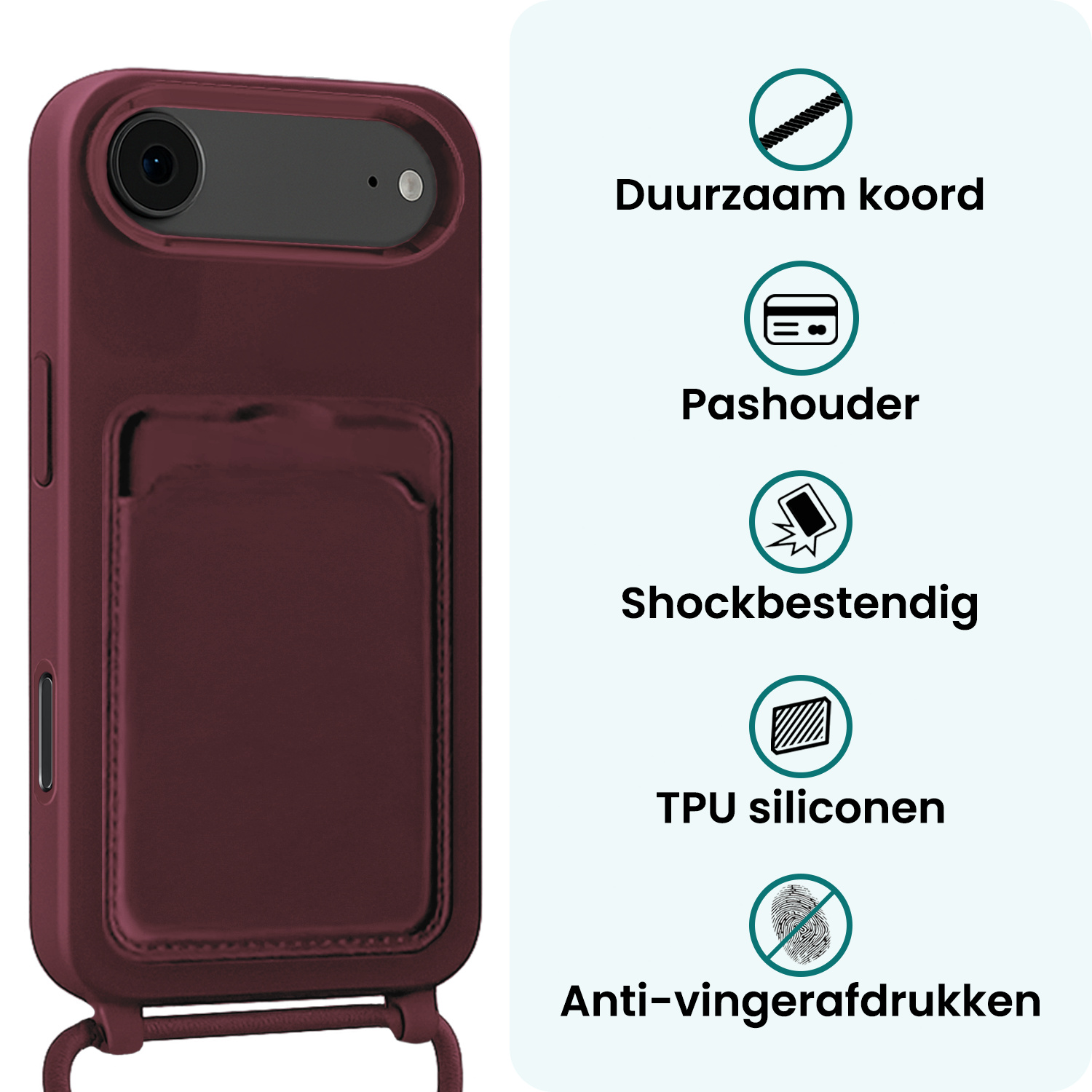 Forterra Forterra iPhone Air Hoesje Pashouder met Koord Met 2x Screenprotector - Aubergine
