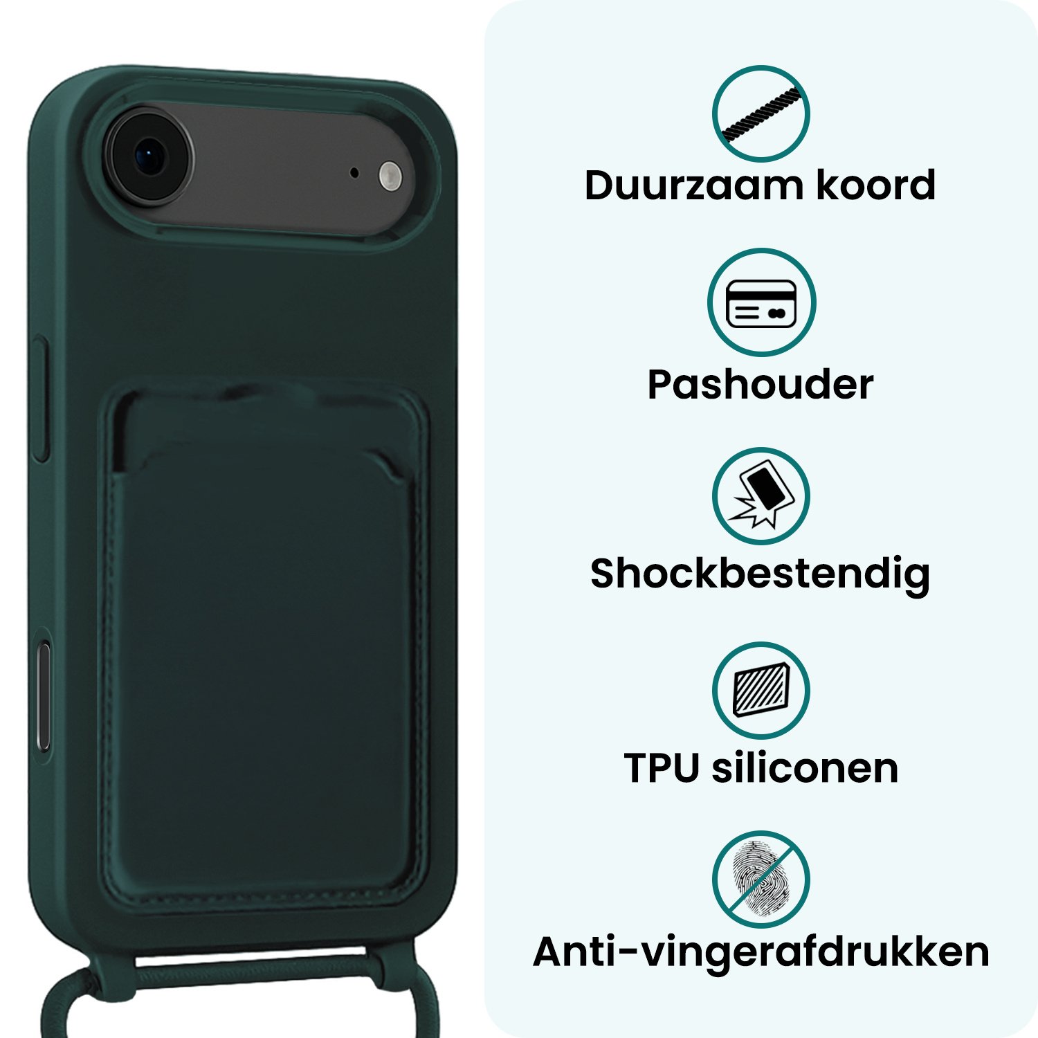 Forterra Forterra iPhone Air Hoesje Pashouder met Koord - Donkergroen
