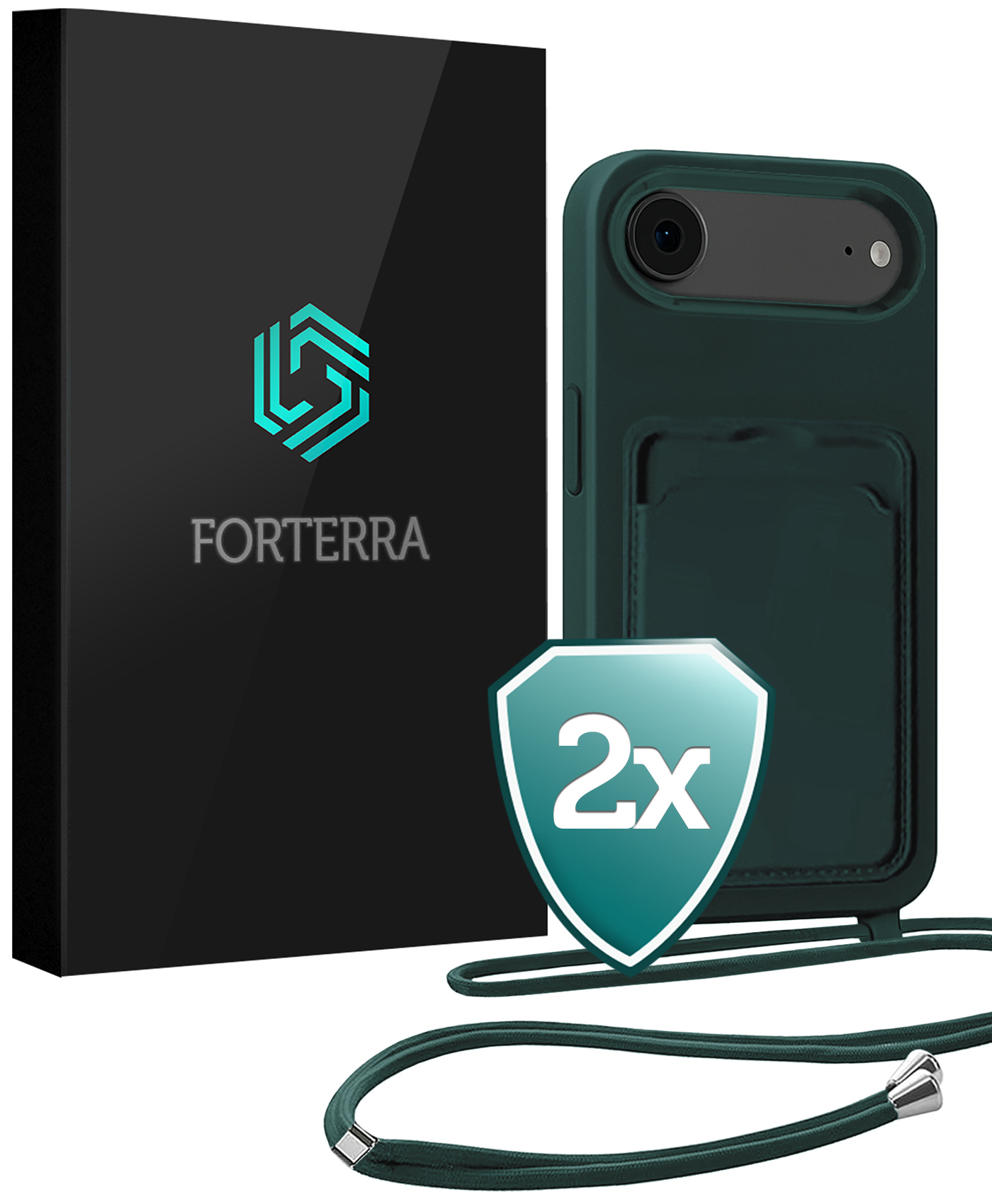 Forterra Forterra iPhone Air Hoesje Pashouder met Koord - Donkergroen - 2 PACK