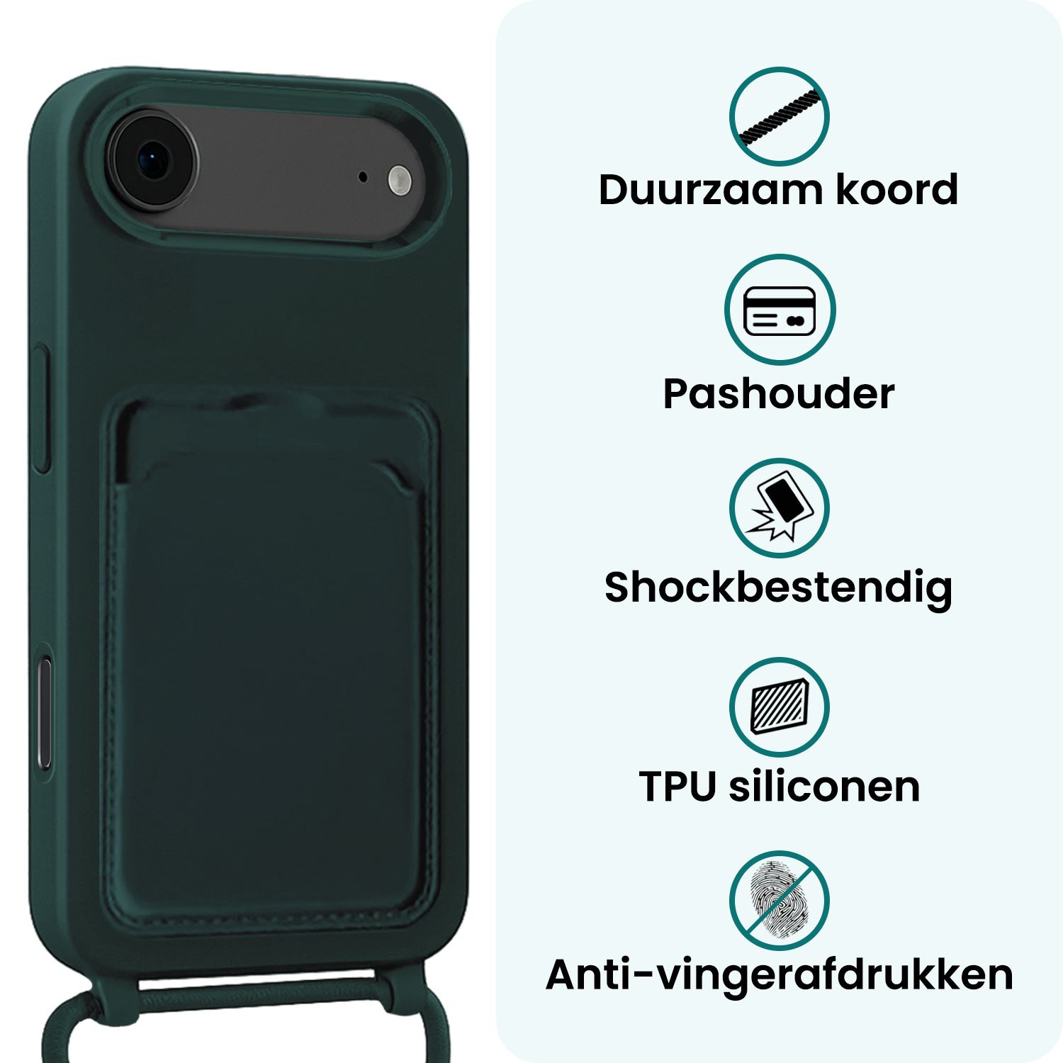 Forterra Forterra iPhone Air Hoesje Pashouder met Koord - Donkergroen - 2 PACK