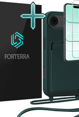 Forterra Forterra iPhone Air Hoesje Pashouder met Koord Met Screenprotector - Donkergroen