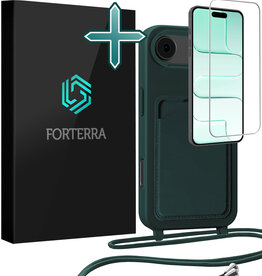 Forterra Forterra iPhone Air Hoesje Pashouder met Koord Met Screenprotector - Donkergroen