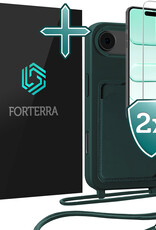 Forterra Forterra iPhone Air Hoesje Pashouder met Koord Met 2x Screenprotector - Donkergroen