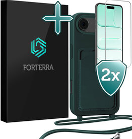 Forterra Forterra iPhone Air Hoesje Pashouder met Koord Met 2x Screenprotector - Donkergroen