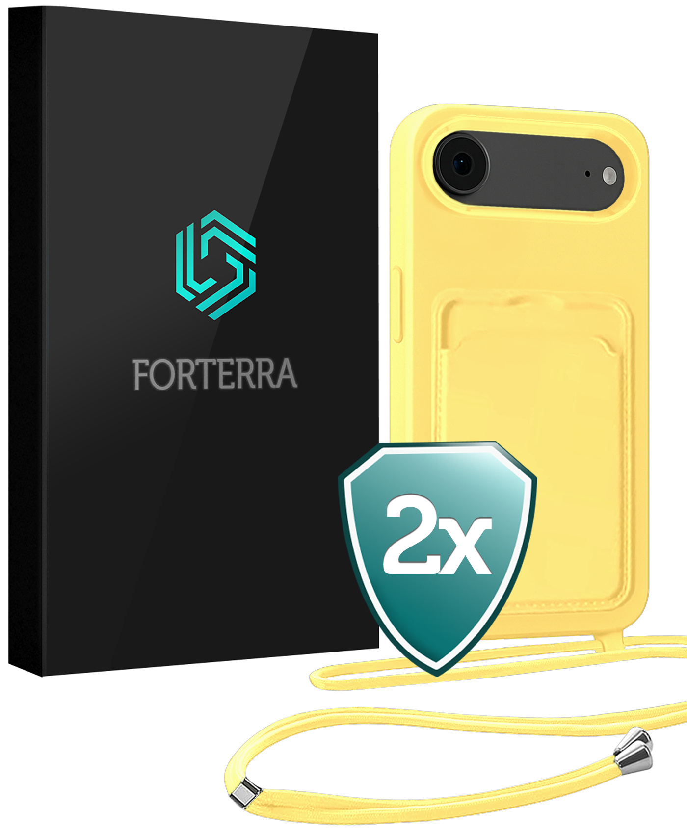 Forterra Forterra iPhone Air Hoesje Pashouder met Koord - Geel - 2 PACK