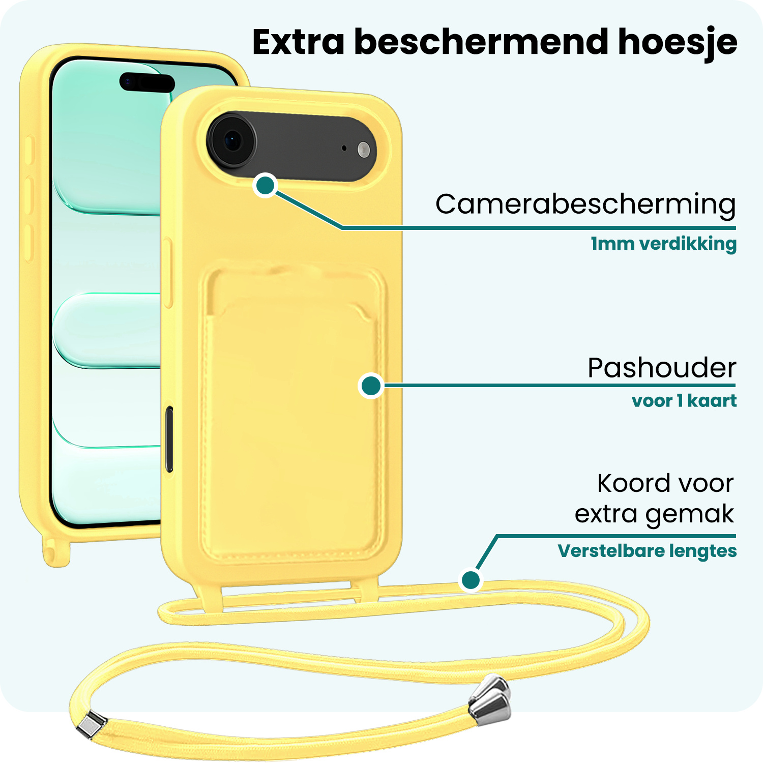 Forterra Forterra iPhone Air Hoesje Pashouder met Koord - Geel - 2 PACK