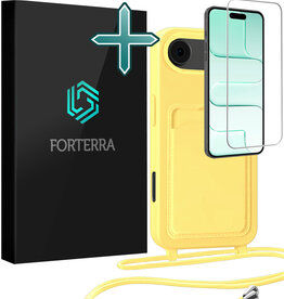 Forterra Forterra iPhone Air Hoesje Pashouder met Koord Met Screenprotector - Geel
