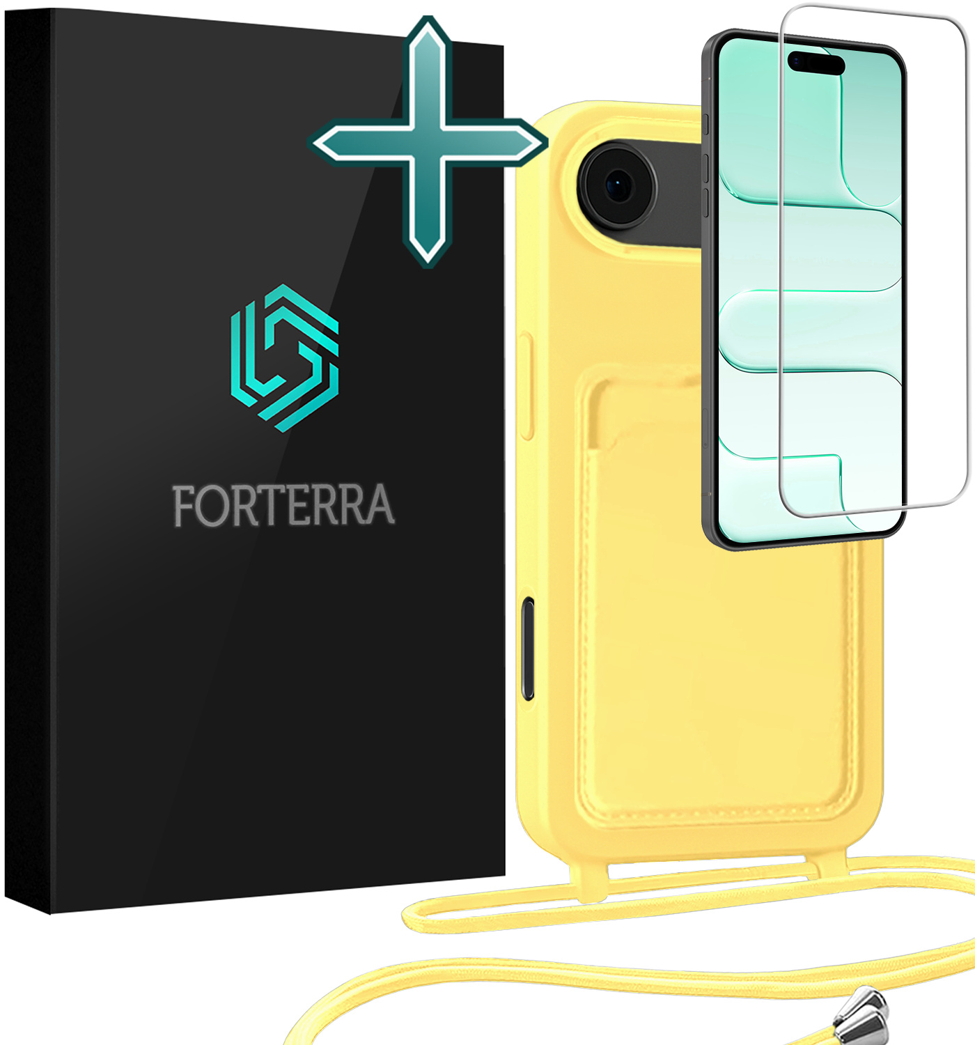 Forterra Forterra iPhone Air Hoesje Pashouder met Koord Met Screenprotector - Geel