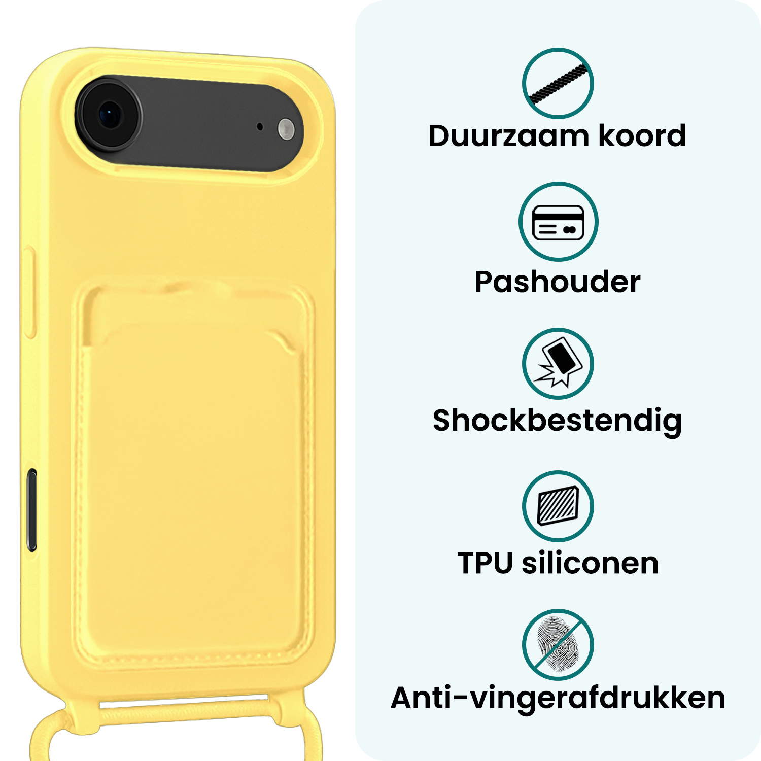 Forterra Forterra iPhone Air Hoesje Pashouder met Koord Met Screenprotector - Geel