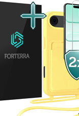 Forterra Forterra iPhone Air Hoesje Pashouder met Koord Met 2x Screenprotector - Geel