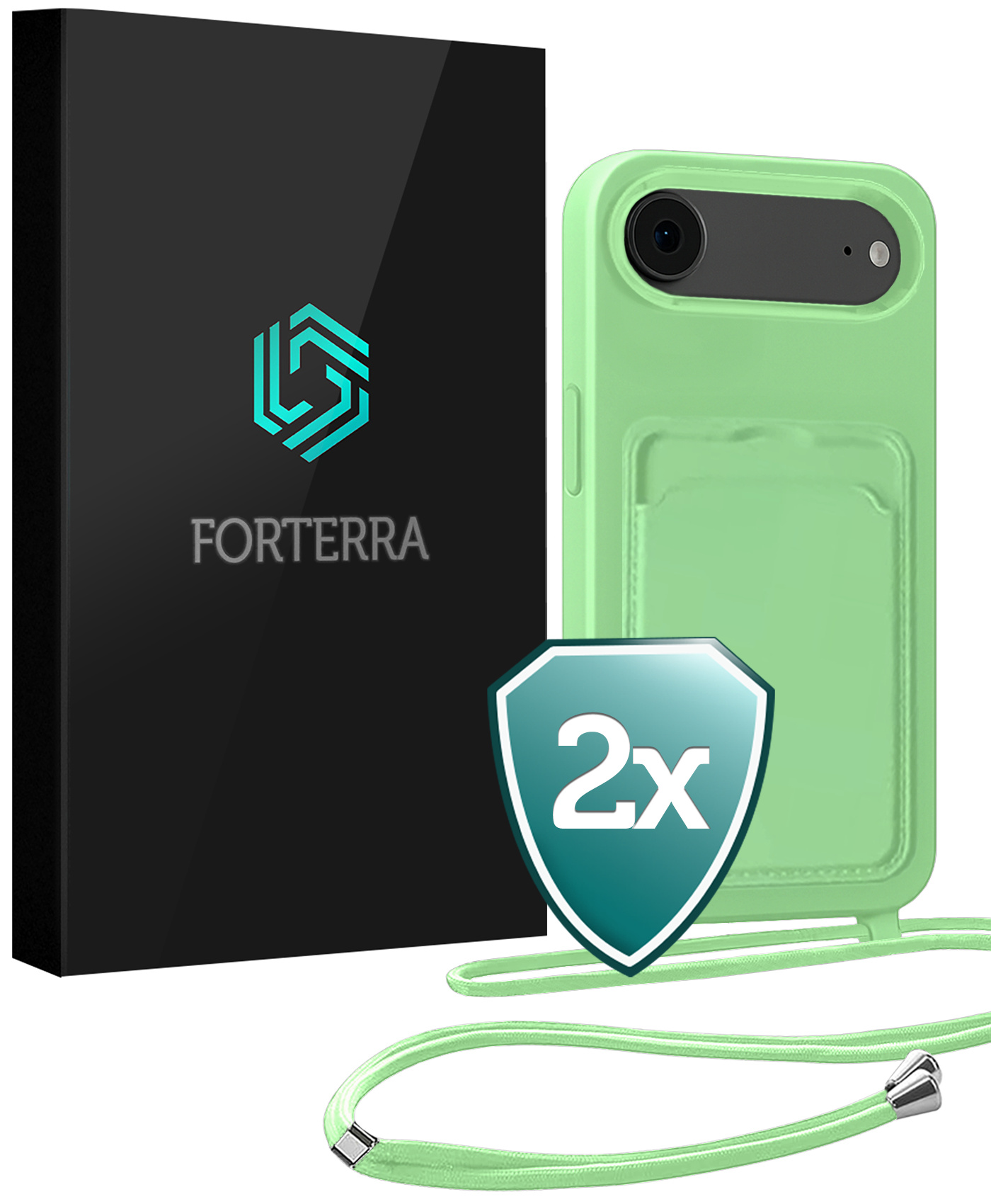 Forterra Forterra iPhone Air Hoesje Pashouder met Koord - Groen - 2 PACK