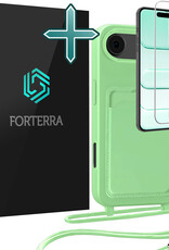 Forterra Forterra iPhone Air Hoesje Pashouder met Koord Met Screenprotector - Groen
