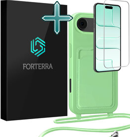 Forterra Forterra iPhone Air Hoesje Pashouder met Koord Met Screenprotector - Groen