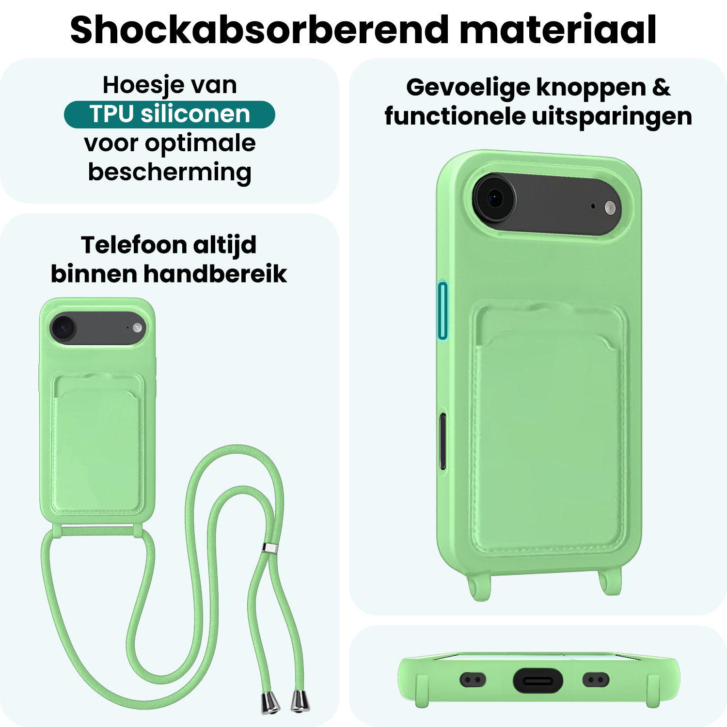 Forterra Forterra iPhone Air Hoesje Pashouder met Koord Met 2x Screenprotector - Groen