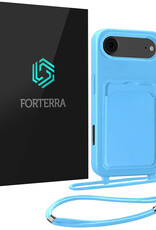 Forterra Forterra iPhone Air Hoesje Pashouder met Koord - Lichtblauw