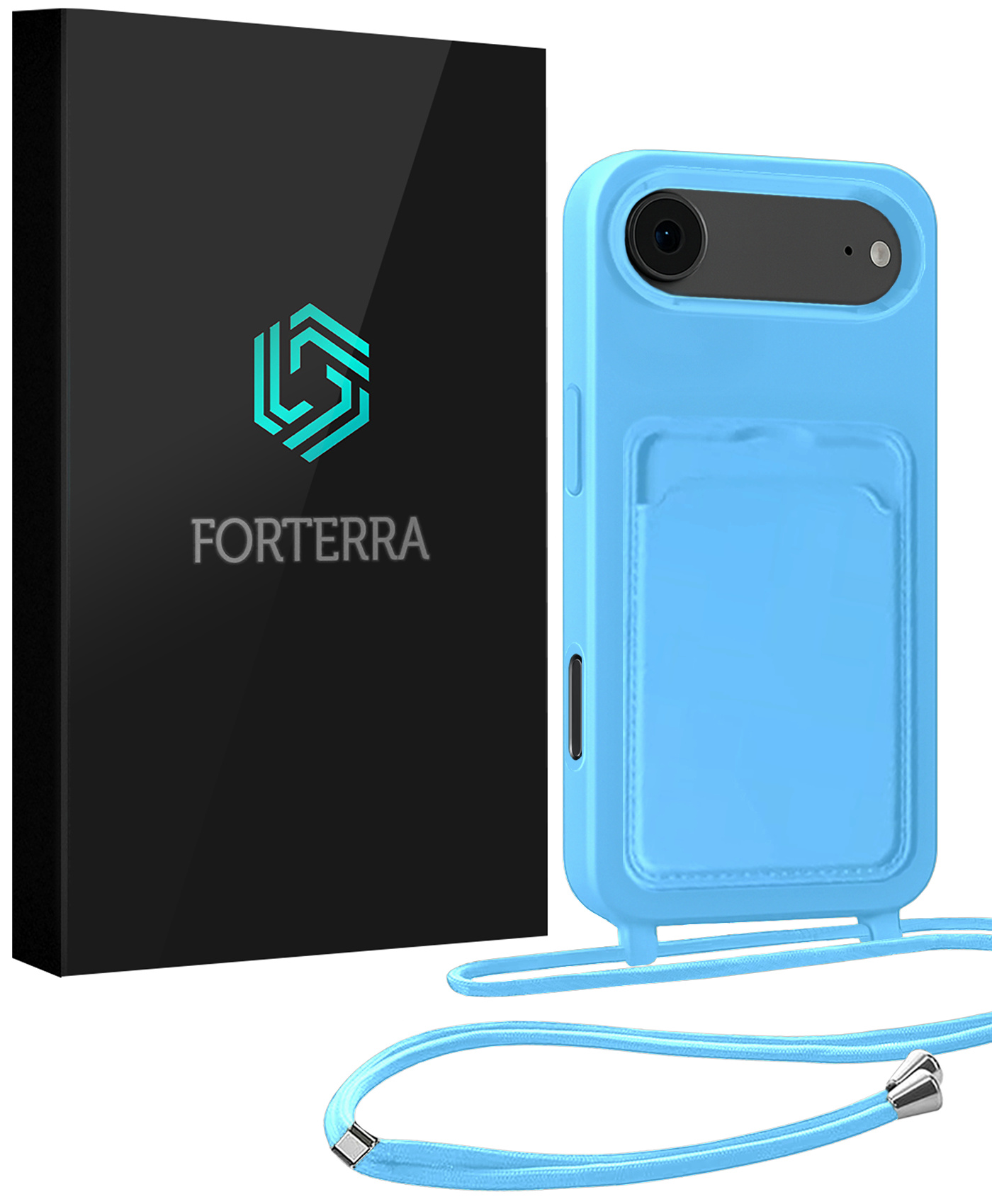 Forterra Forterra iPhone Air Hoesje Pashouder met Koord - Lichtblauw