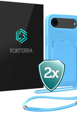 Forterra Forterra iPhone Air Hoesje Pashouder met Koord - Lichtblauw - 2 PACK