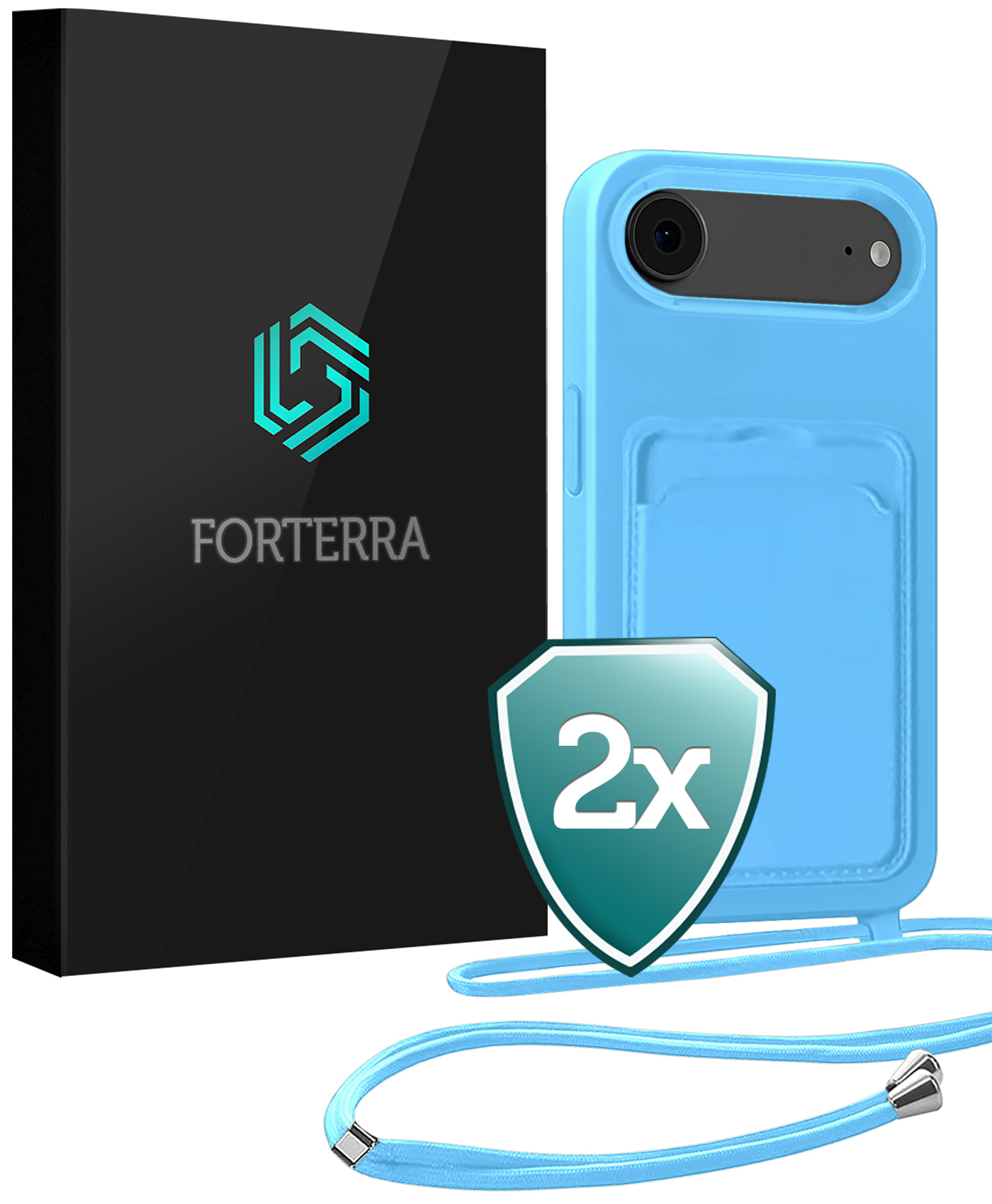 Forterra Forterra iPhone Air Hoesje Pashouder met Koord - Lichtblauw - 2 PACK