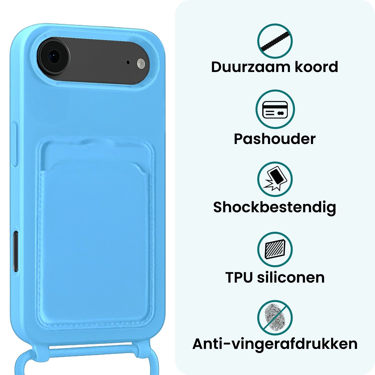Forterra Forterra iPhone Air Hoesje Pashouder met Koord - Lichtblauw - 2 PACK