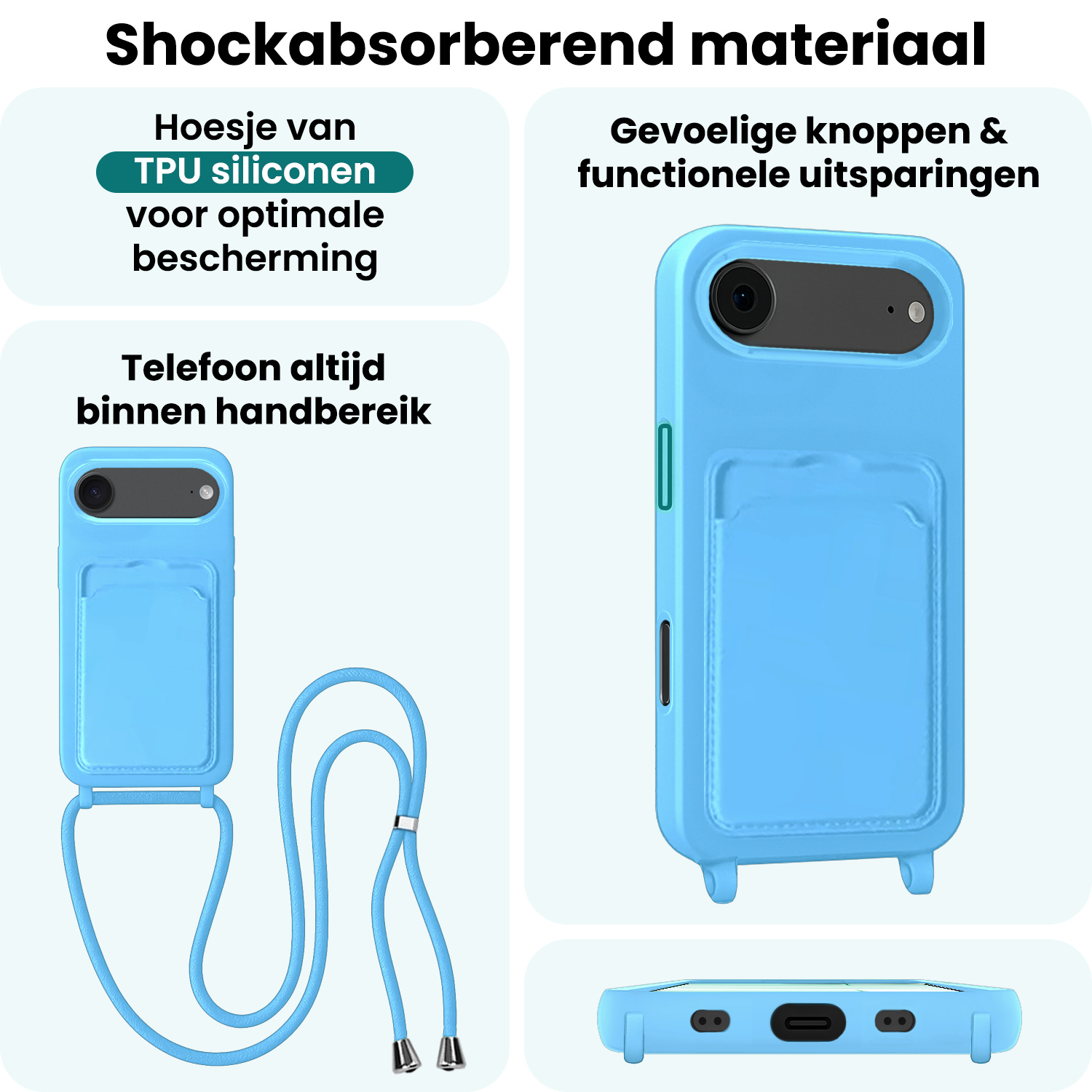 Forterra Forterra iPhone Air Hoesje Pashouder met Koord - Lichtblauw - 2 PACK