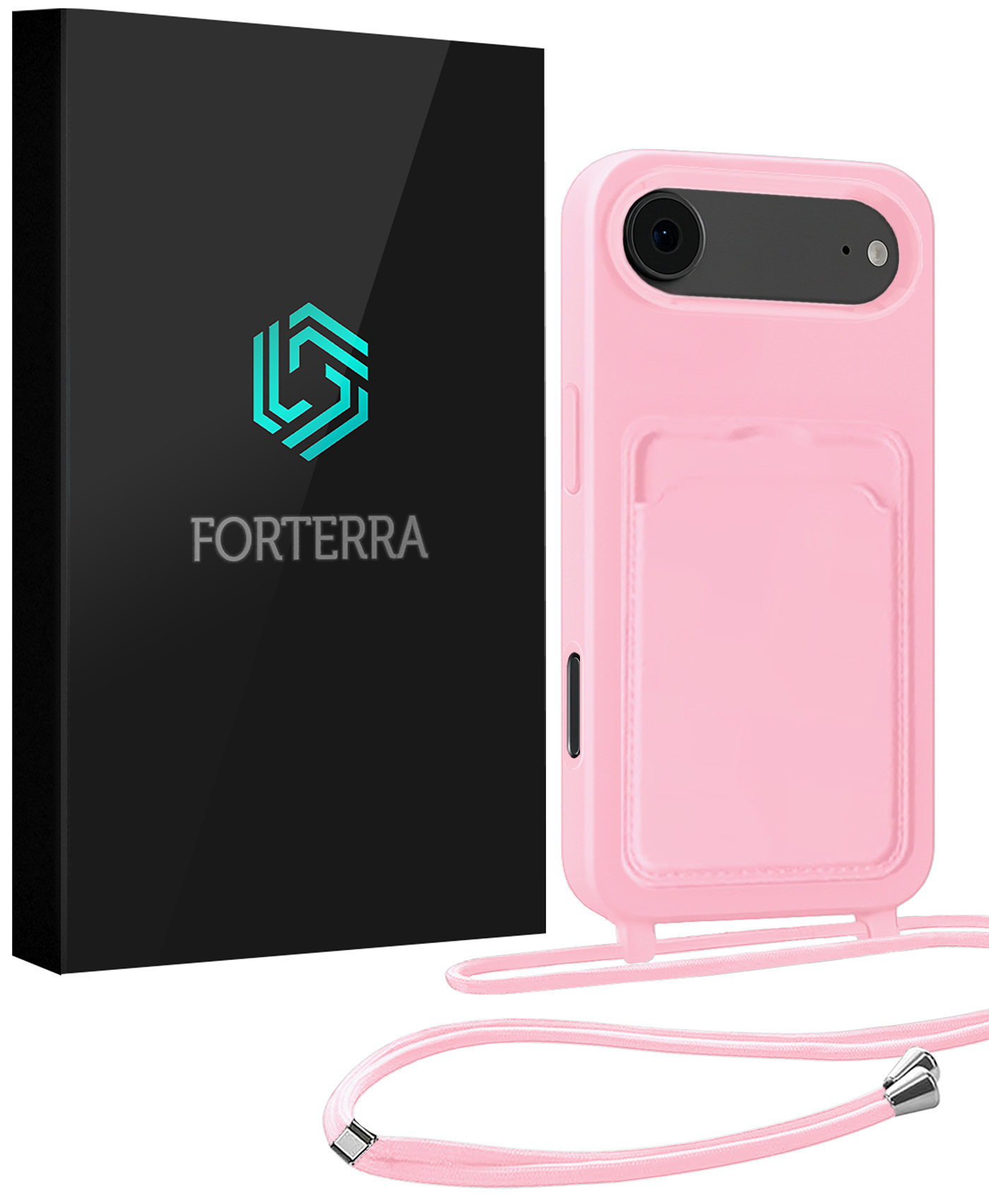 Forterra Forterra iPhone Air Hoesje Pashouder met Koord - Lichtroze