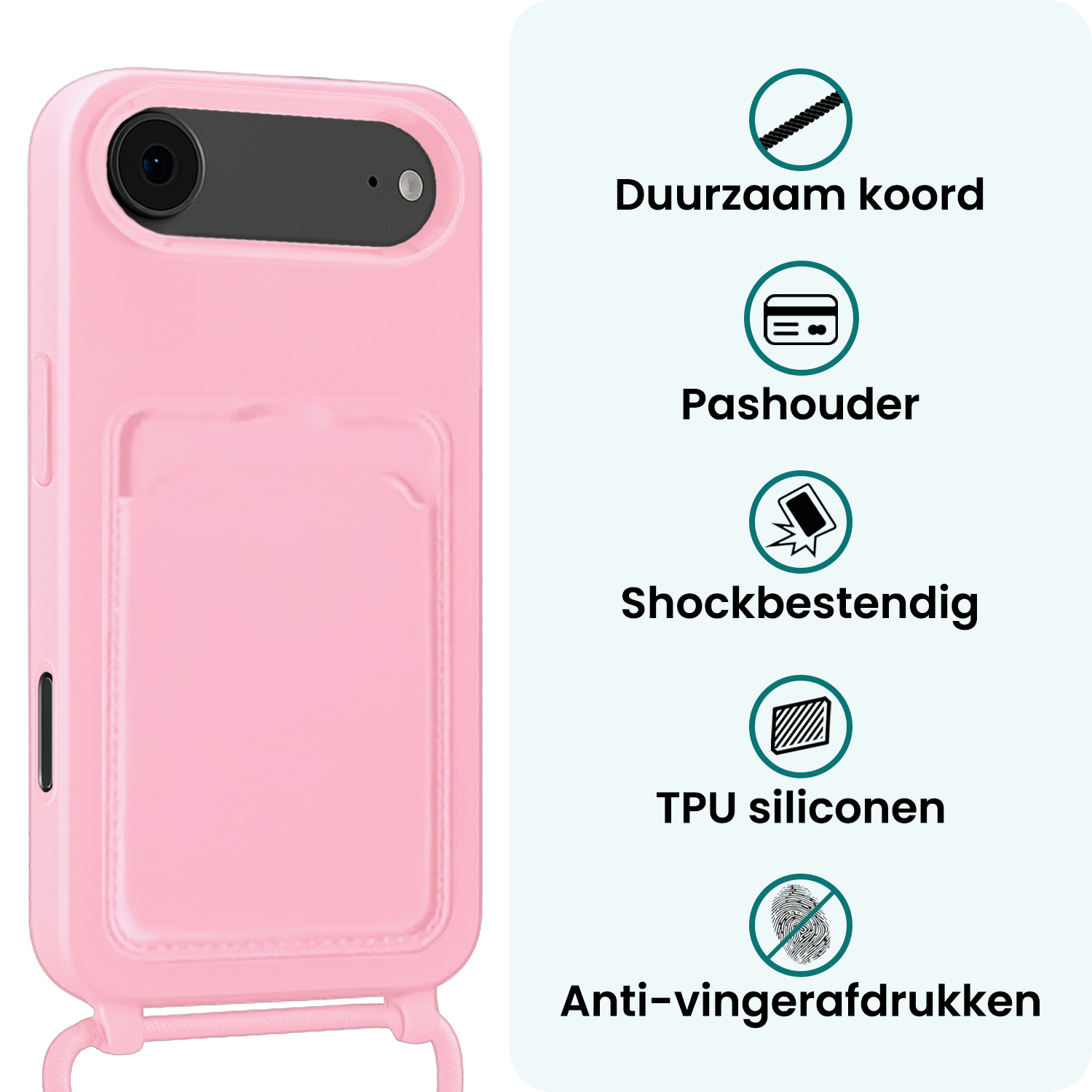 Forterra Forterra iPhone Air Hoesje Pashouder met Koord - Lichtroze