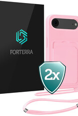 Forterra Forterra iPhone Air Hoesje Pashouder met Koord - Lichtroze - 2 PACK