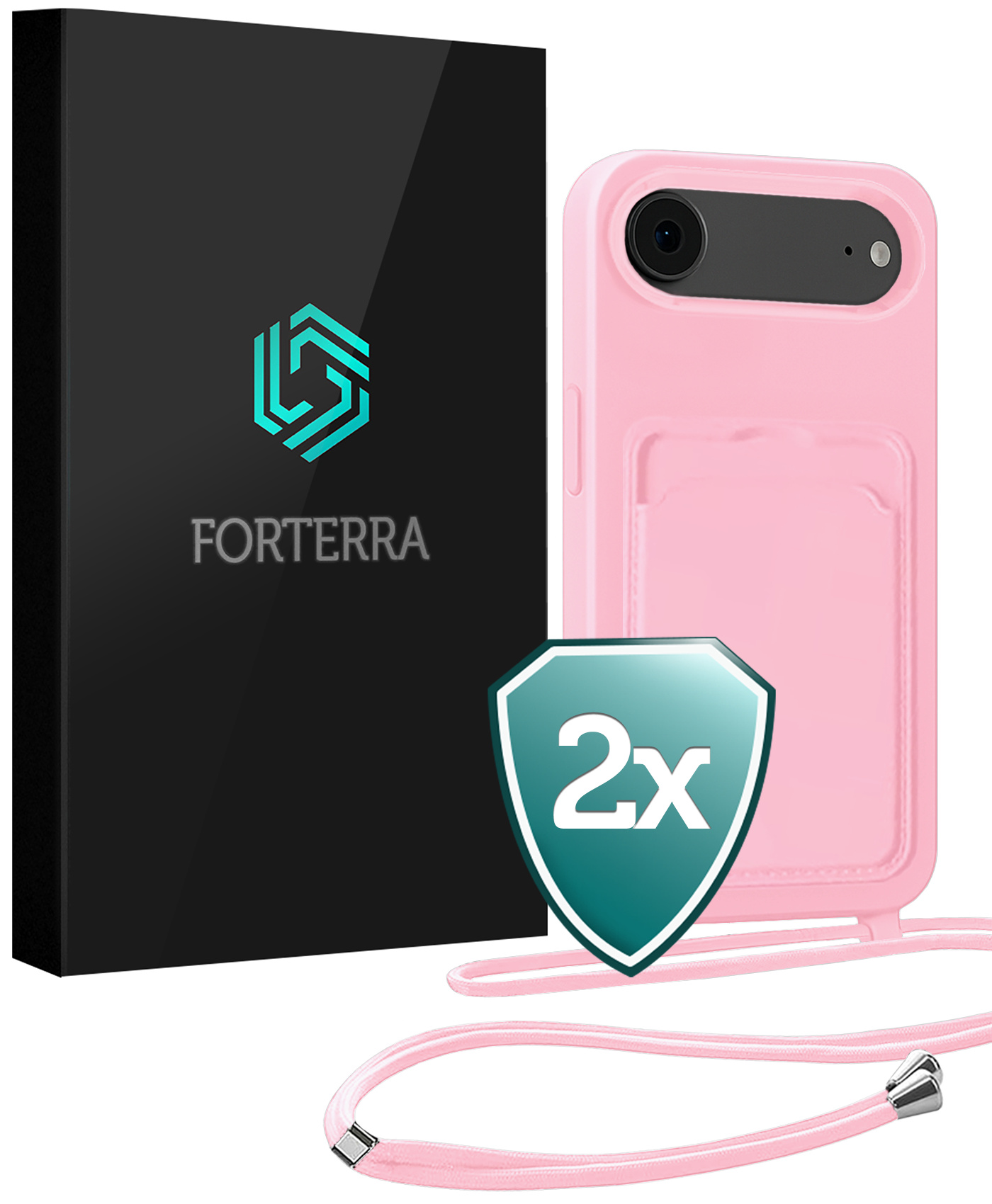 Forterra Forterra iPhone Air Hoesje Pashouder met Koord - Lichtroze - 2 PACK