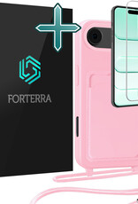 Forterra Forterra iPhone Air Hoesje Pashouder met Koord Met Screenprotector - Lichtroze