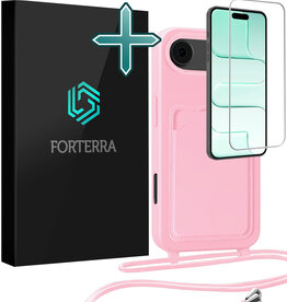 Forterra Forterra iPhone Air Hoesje Pashouder met Koord Met Screenprotector - Lichtroze