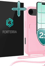 Forterra Forterra iPhone Air Hoesje Pashouder met Koord Met 2x Screenprotector - Lichtroze