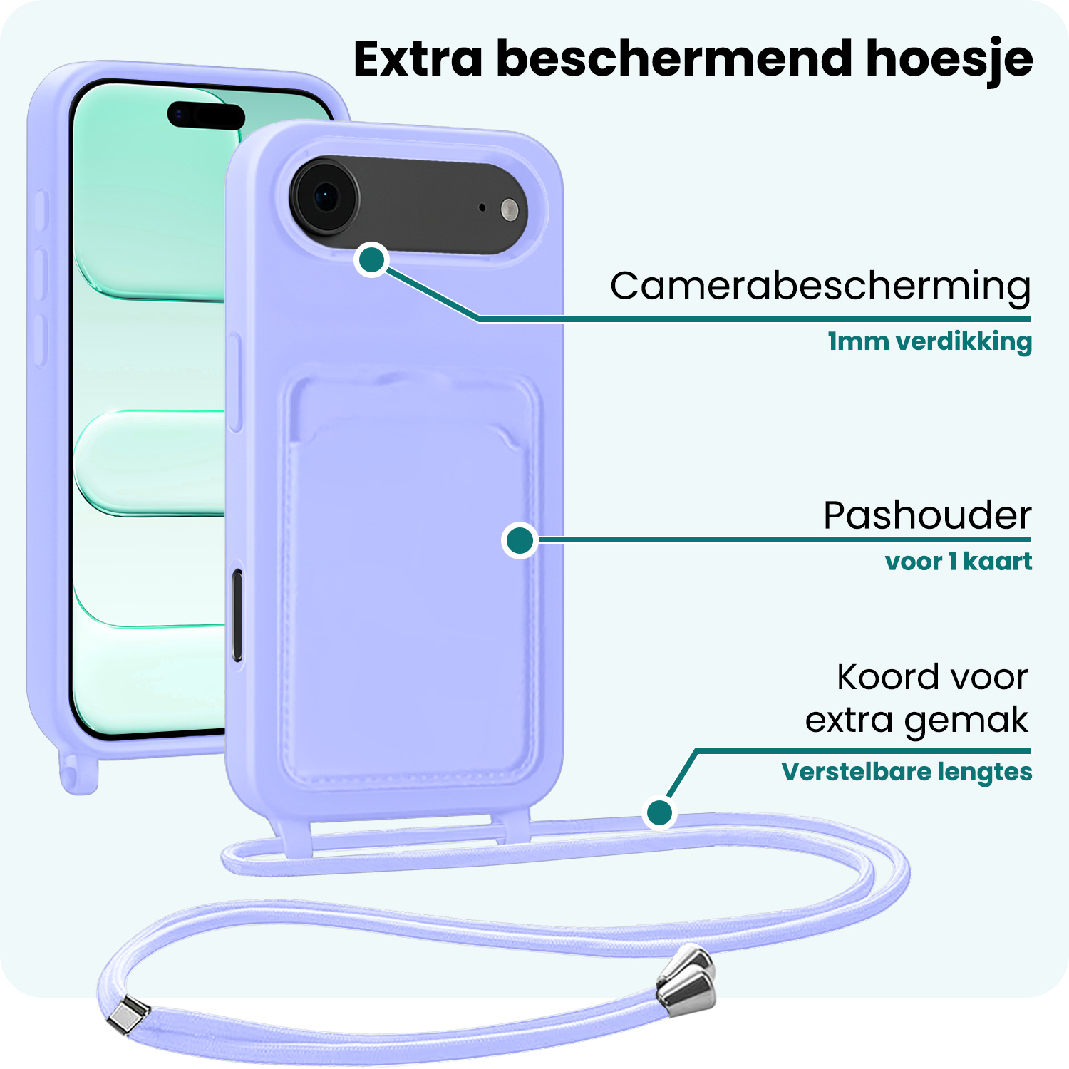 Forterra Forterra iPhone Air Hoesje Pashouder met Koord - Lila